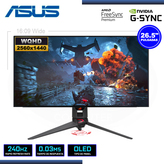 MONITOR OLED 26.5″ ASUS ROG SWIFT PG27AQDM 2560×1440 HDMI DP 0.03MS/240Hz/FREESYNC PREMIUM/COMPATIBLE NVIDIA G-SYNC