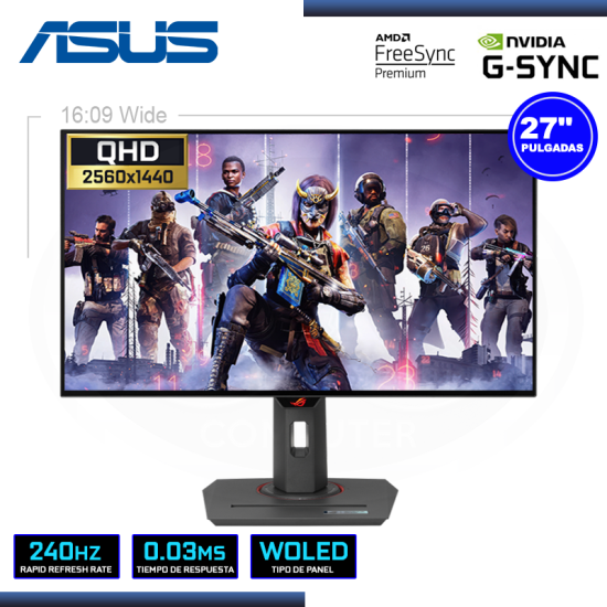 MONITOR OLED 27″ ASUS ROG STRIX  XG27AQDMG 2560×1440 HDMI DP USB 0.03MS/240Hz/AMD FREESYNC PREMIUM/COMPATIBLE NVIDIA-SYNC