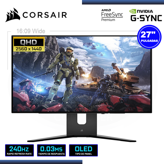 MONITOR OLED 27″ CORSAIR XENEON 27QHD240 2560×1440 HDMI DP 0.03MS/240Hz/FREESYNC PREMIUM/COMPATIBLE NVIDIA G-SYNC