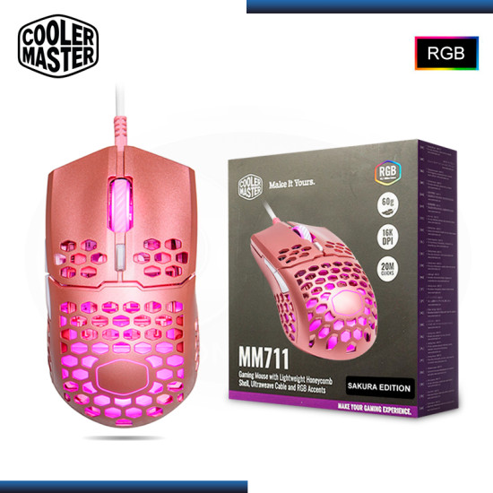 MOUSE COOLER MASTER MM711 SAKURA PINK RGB 16,000 DPI CONEXION WIRED USB (PN:MM-711-MP0L1)