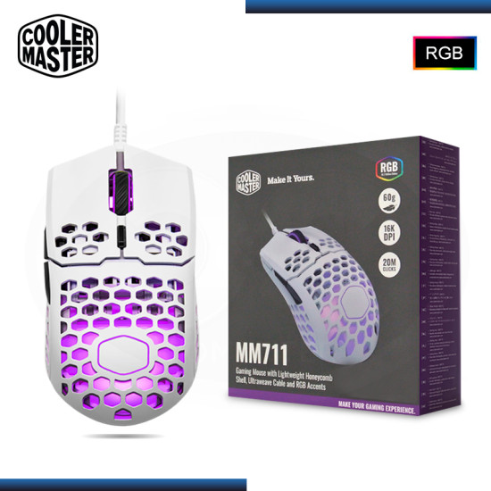 MOUSE COOLER MASTER MM711 WHITE MATTE RGB 16,000 DPI CONEXION WIRED USB (PN:MM-711-WW0L1)