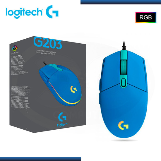 MOUSE LOGITECH G G203 RGB LIGHTSYNC 8000 DPI BLUE USB (PN:910-005792)