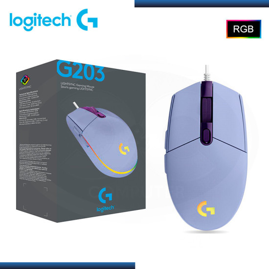 MOUSE LOGITECH G G203 RGB LIGHTSYNC 8000 DPI LILA USB (PN:910-005851)