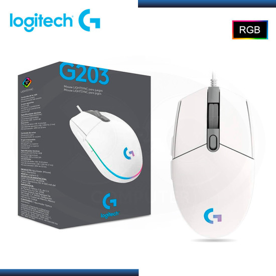 MOUSE LOGITECH G G203 RGB LIGHTSYNC 8000 DPI WHITE USB (PN:910-005791)