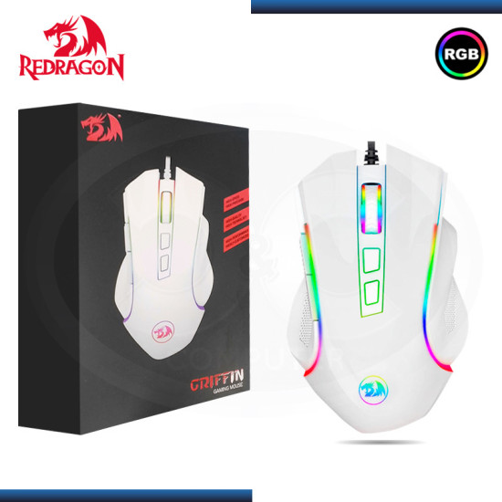 MOUSE REDRAGON GRIFFIN M607W WHITE RGB 7200 DPI USB (PN:M607W)