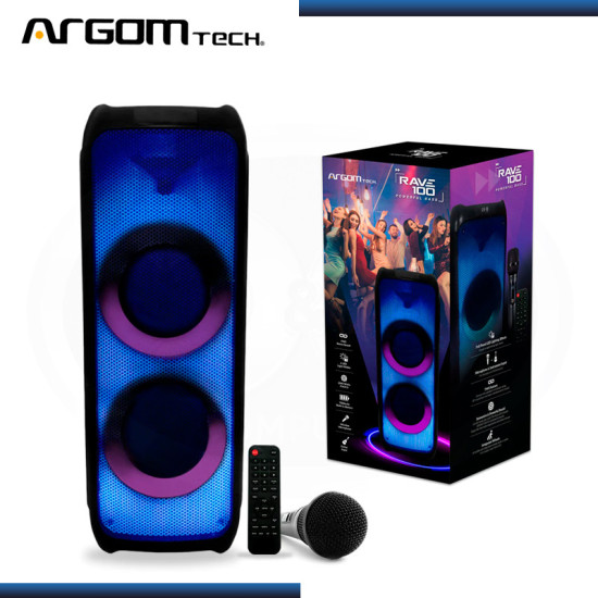 PARLANTE ARGOMTECH RAVE 100 TWS (200W) ILUMINACION LED MULTICOLORES CONECTIVIDAD BLUETOOTH 5.0 (PN:ARG-SP-4010BK)