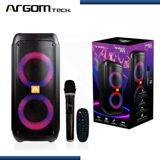 PARLANTE ARGOMTECH RAVE 60 TWS (70W) ILUMINACION LED MULTICOLORES CONECTIVIDAD BLUETOOTH 5.0 (PN:ARG-SP-4060BK)