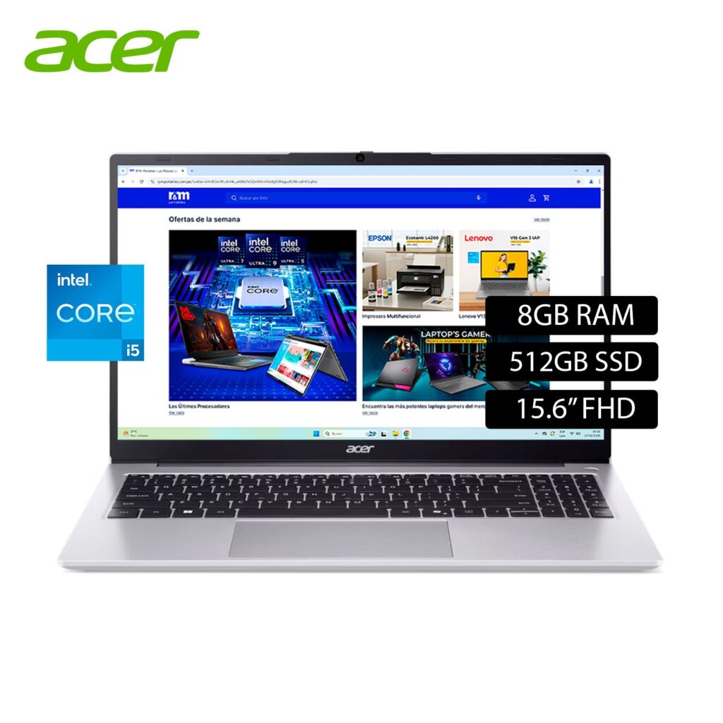 Laptop Acer Aspire Lite AL15-71P-53N7 Intel Core i5 12450H Ram 8GB Disco 512GB 15.6″ FHD Windows 11 (NX-J7JAL.005)