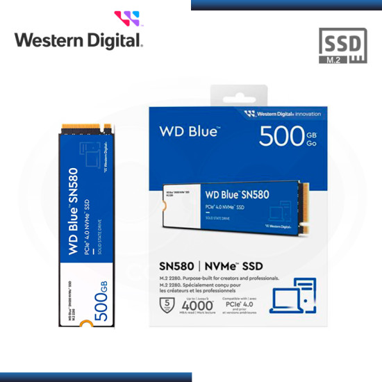 SSD 500GB GO WESTERN DIGITAL BLUE SN580 M.2 2280 NVMe PCIe GEN4 (PN:WDS500G3B0E-00CHF0)
