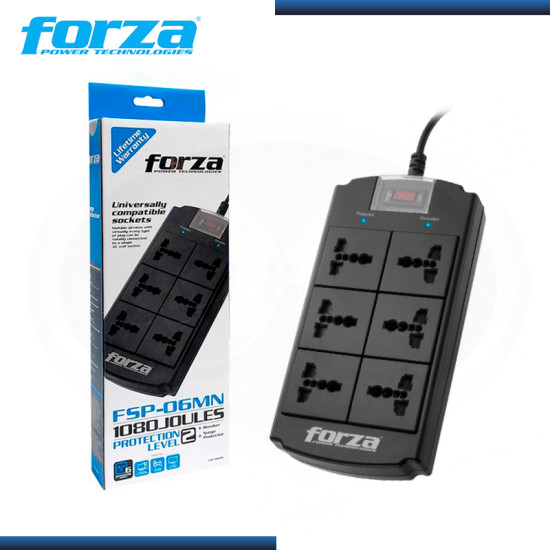 SUPRESOR DE PICOS FORZA ESTANDAR 6 TOMAS NEGRO (PN:FSP-06MN)